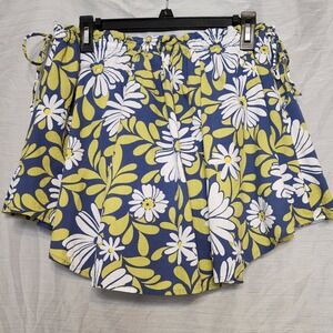 AERIE Size Large Floral Drawstring Waist 100% Cotton Daisy Curved Hem Skirt EUC